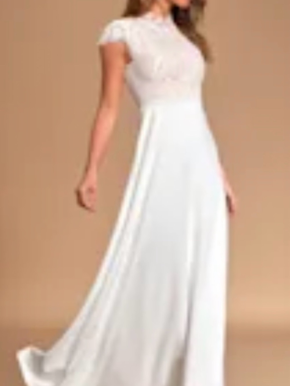 Lulu's White Lace Cap Sleeve Maxi Gown